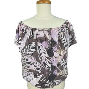 Unsubscribed Women's Size Medium Floral Off The Shoulder Silk Casual Blouse Tops